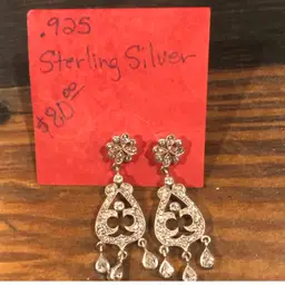 Vtg .925 Chandelier Drop Pierced Earrings