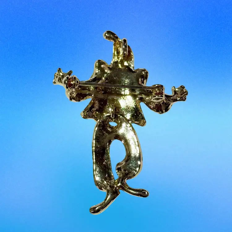 Vintage Enamel Rhinestone Mardi Gras Articulated Clown Jester Goldtone Pendant Brooch