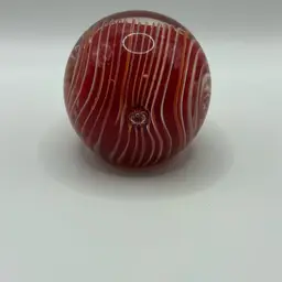 Red And Oranges Missed With White Blown Glass Paperweight With Two Perfect Bubbles Tucked In. Dynasty Gallery 2” Round Heirloom Collectibles