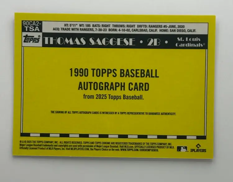 Thomas Saggese Cardinals Topps Chrome Autograph Mojo Refractor (RC)