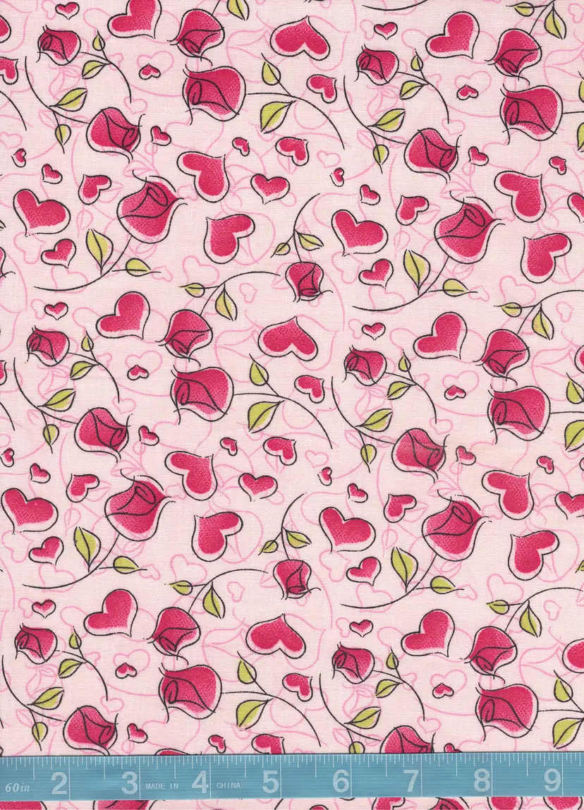 Hearts and Roses Pink Cotton Quilt Fabric by the Yard – Valentine Hearts & Rose Floral Quilting Fabric – Romantic Sewing Fabric (100% Cotton)