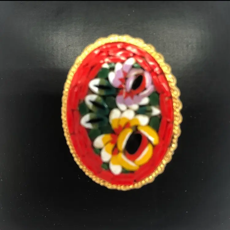 Vintage Italian Floral Micro Mosaic Brooch Pin