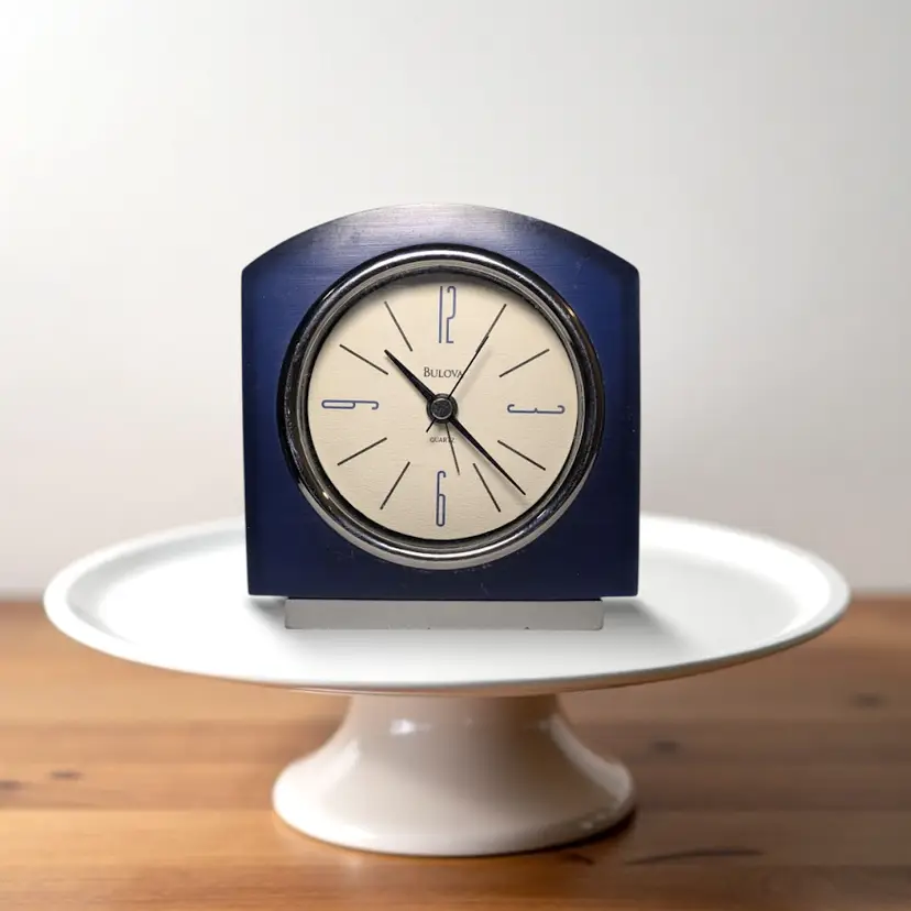 Vintage 1960's Bulova Cobalt Blue Lucite Desk Clock with Quartz mechanism