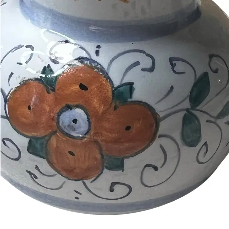 037 Small Italian Pottery Artist Signed Picture Creamer Match Holder Terra-Cotta Clay 3.5" X 4"