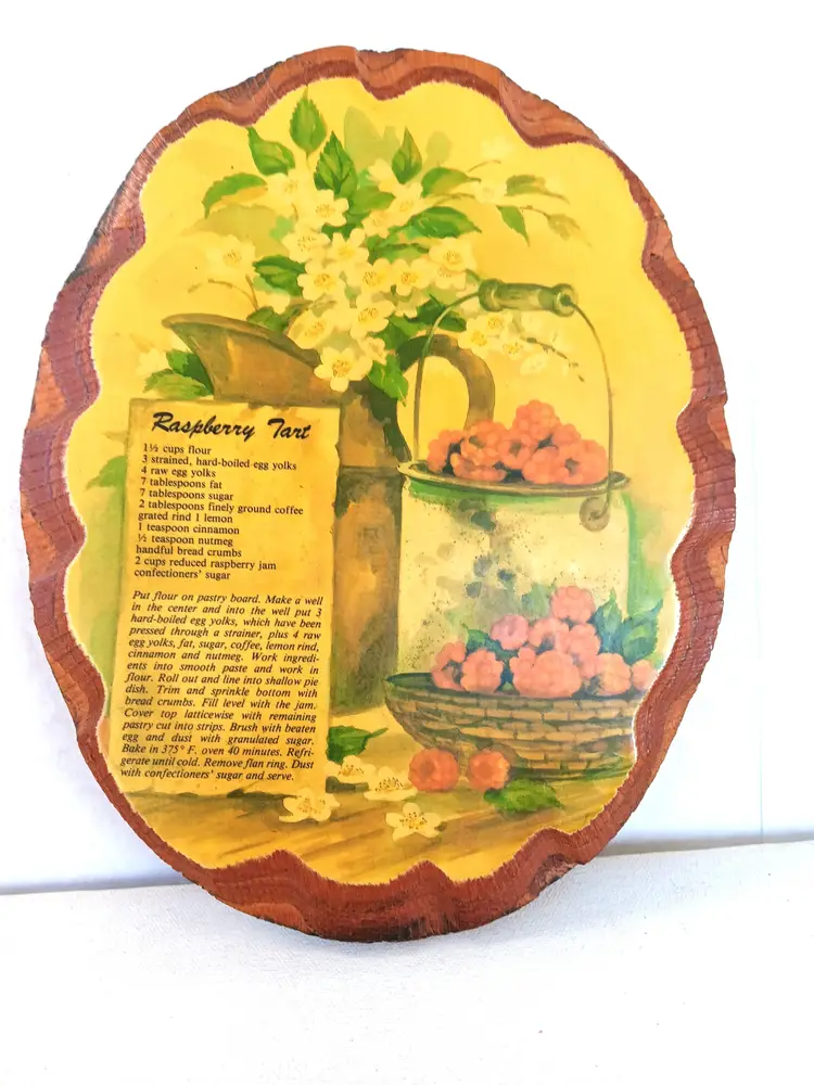Vintage Recipe Wall Plaque Wooden Old Fashioned Raspberry Tart