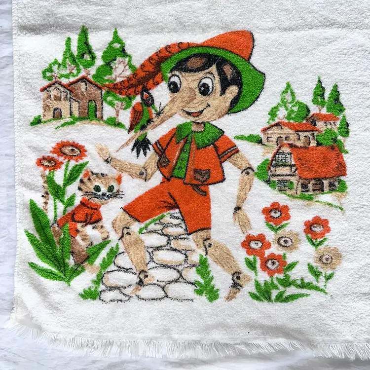 Vintage Towels By FMC All Cotton Pinocchio Bath Towel Made In USA RN# 14923