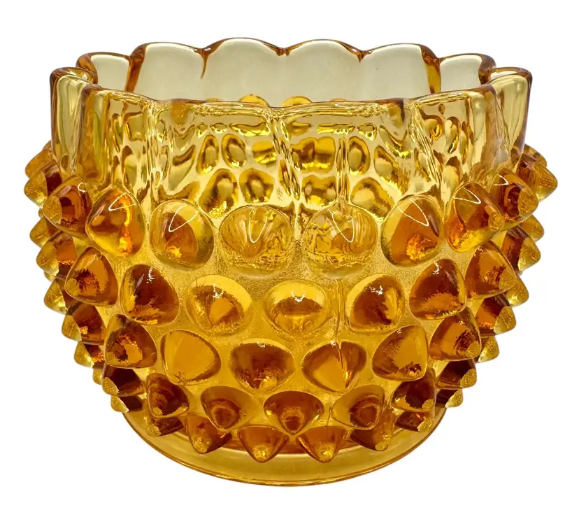 Antique Elson Glass EAPG Dewdrop No. 90 Hobnail Finger Bowl Amber 1887 3.75 x 3”