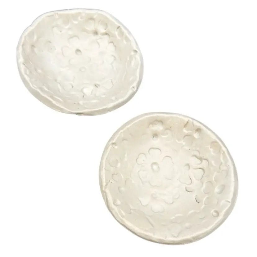 Soft white handmade set of two trinket dish with floral design