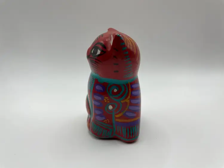 TALAVERA Red Cat Figurine Mexican Folk Art Terracotta Hand Painted 3.5” H