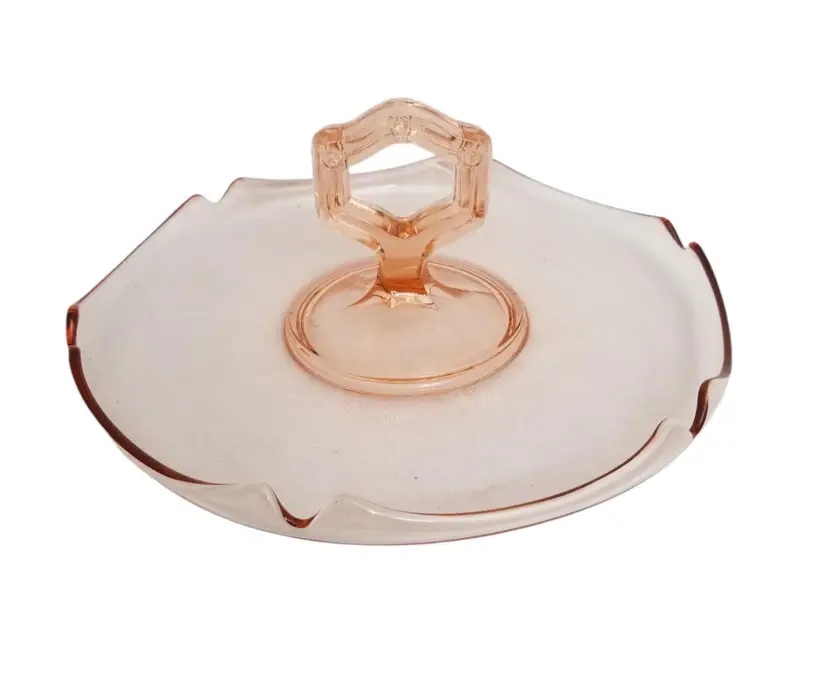 #211 Vintage Depression Glass Pink Center Handled Tray