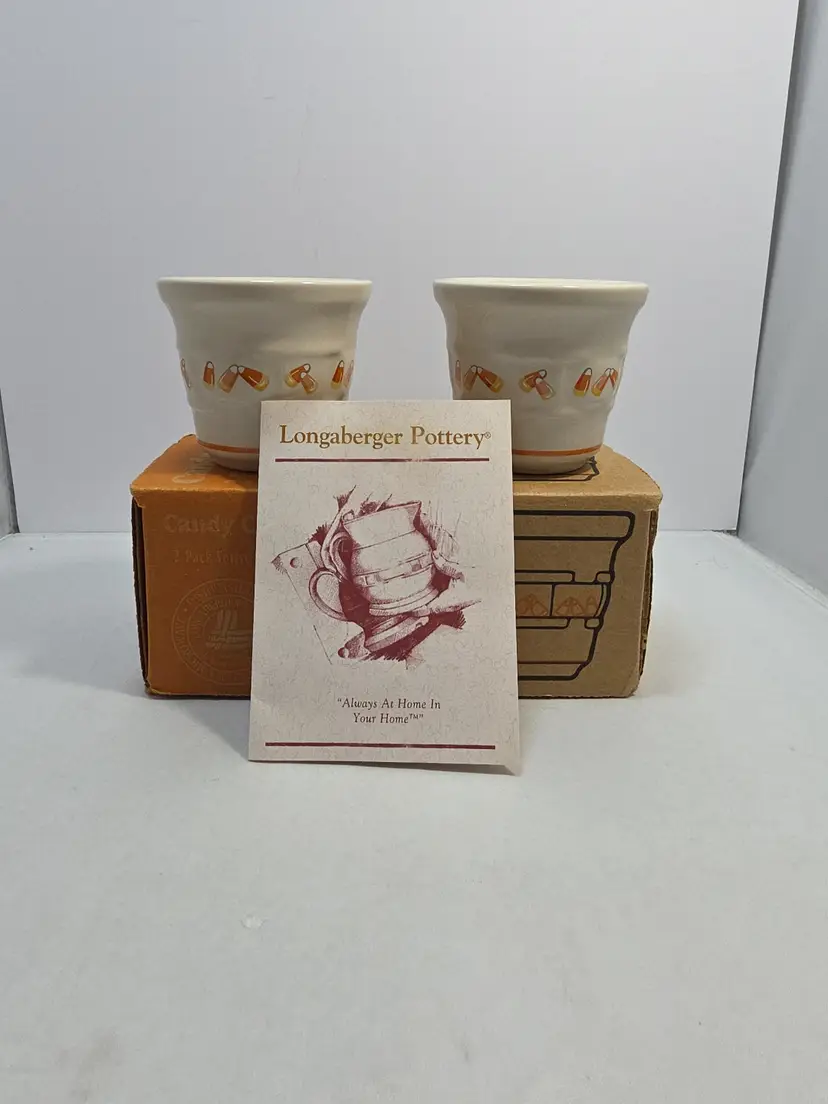 Longaberger Pottery Woven Traditions Candy Corn Votive Candle Holder Set 2 (A4)