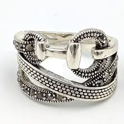 Sterling Silver Horsebit Twist Ring 925 Black CZ Mytys Criss Cross Size 8