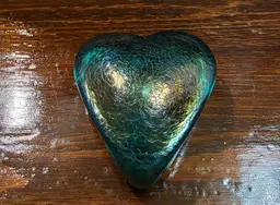 Vintage Hand Made Signed Robert Held Green Glass Heart Paperweight