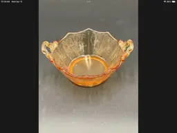 Vintage Amber Depression Glass with Cleo Etched Handles, Decagon Pattern by Cambridge