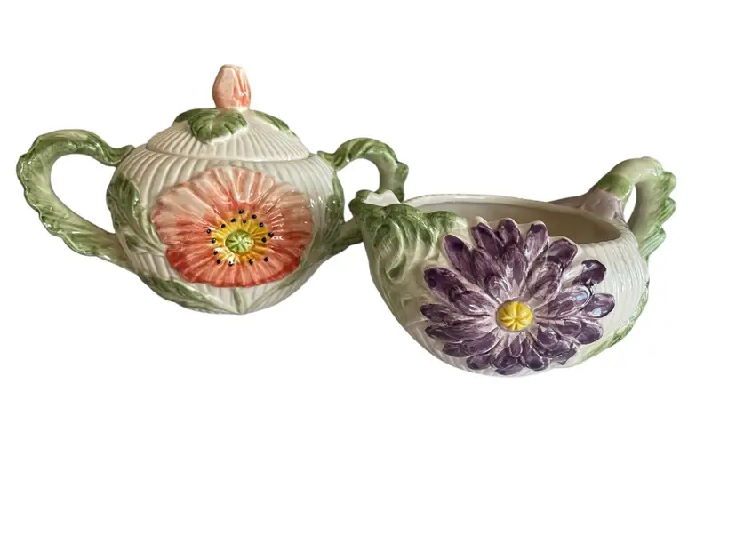 1988 Fitz And Floyd April Flowers Cream And Sugar