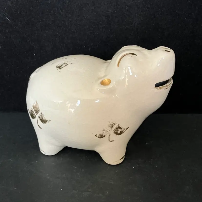 Vintage Porcelain Smash Piggy Bank With Gold Accents