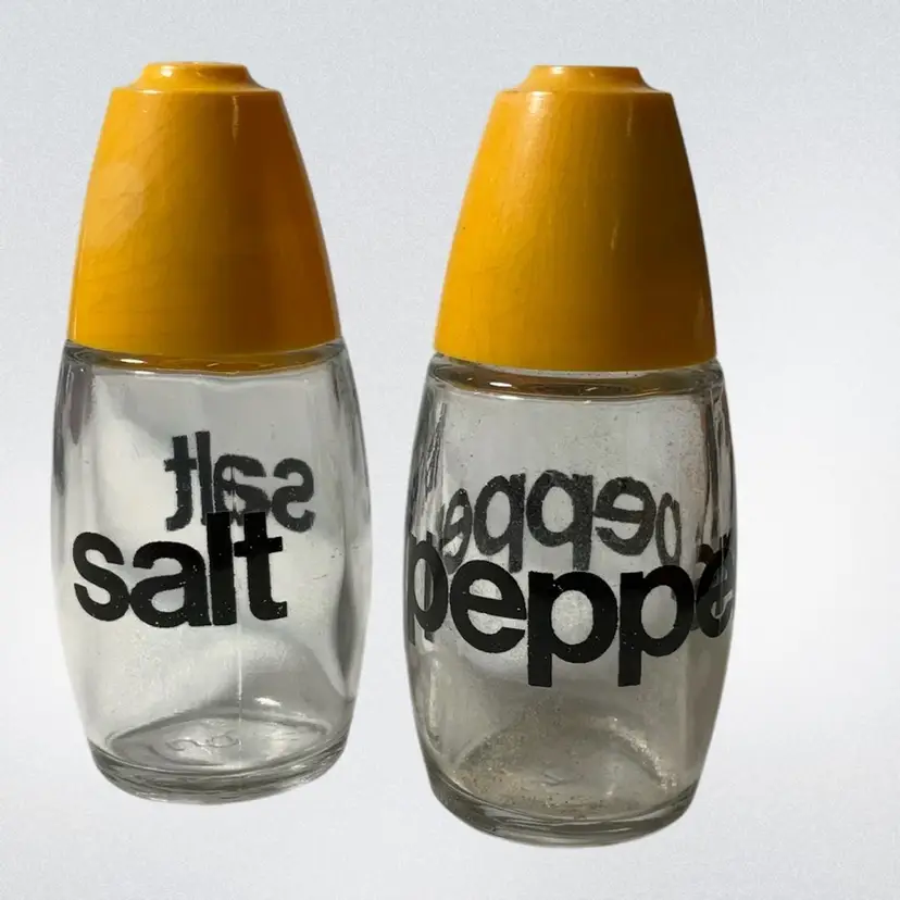 1970s Westinghouse Clear Glass Salt Pepper Shakers Yellow Top *As Is*