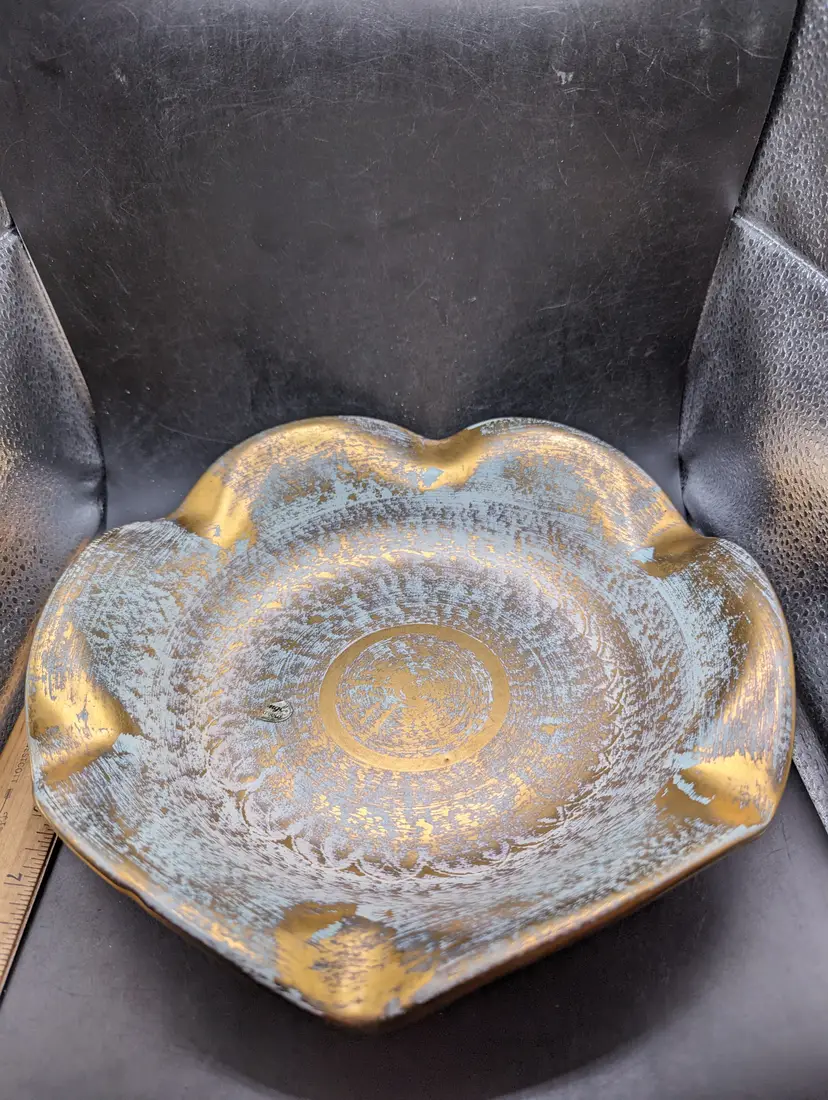 Vintage Stangl Pottery Antique Gold #4062 Round Fruit Bowl Compote.