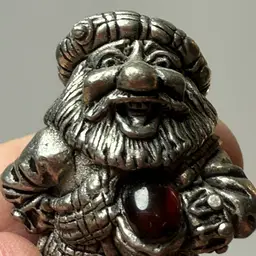 Wee Little Miniature Pewter Scottish Brownie Figure with Red Stone Scratching Bum