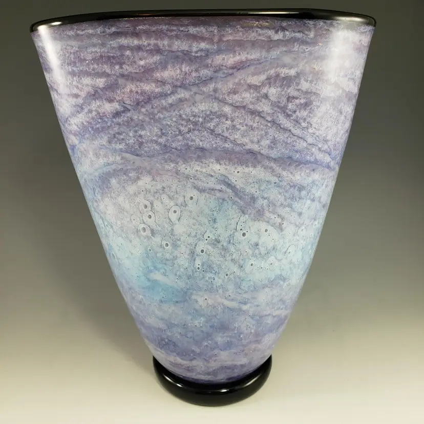 Nicholas Nourot Studio Art Glass Cabinet Vase w Black Rim & Base Signed Dated Hand Blown OOAK – USA(CA)