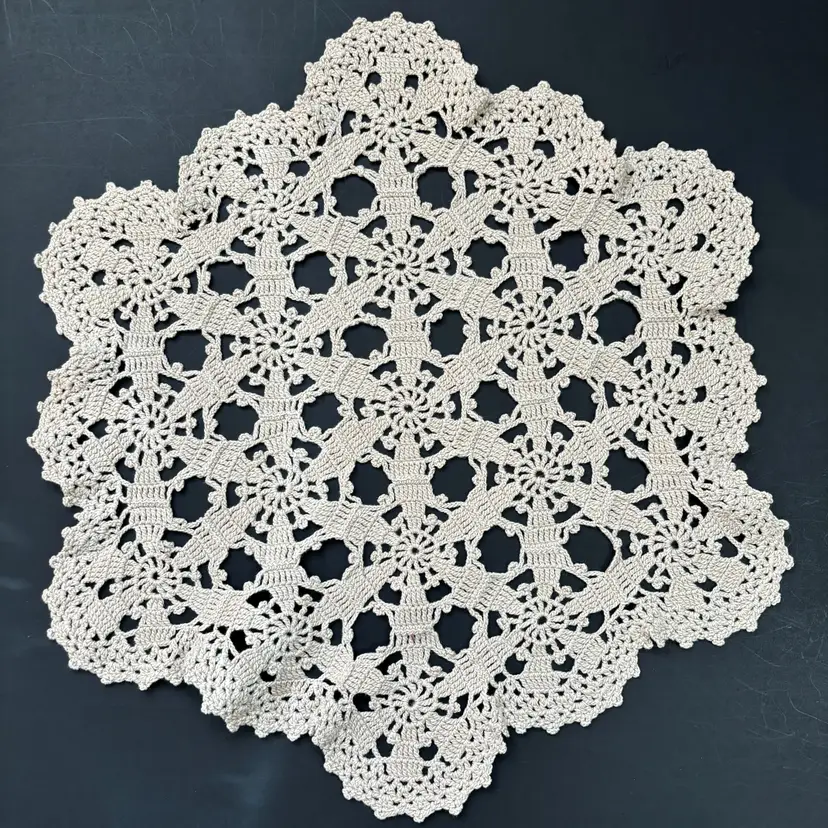Crochet Ornamental Ecru Medallion Doily Vintage Cottage Core Granny Shabby Décor 16”