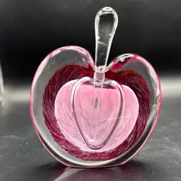 Heart/Apple Shaped Hand-Blown Art Glass Pink Perfume Bottle 4.75”