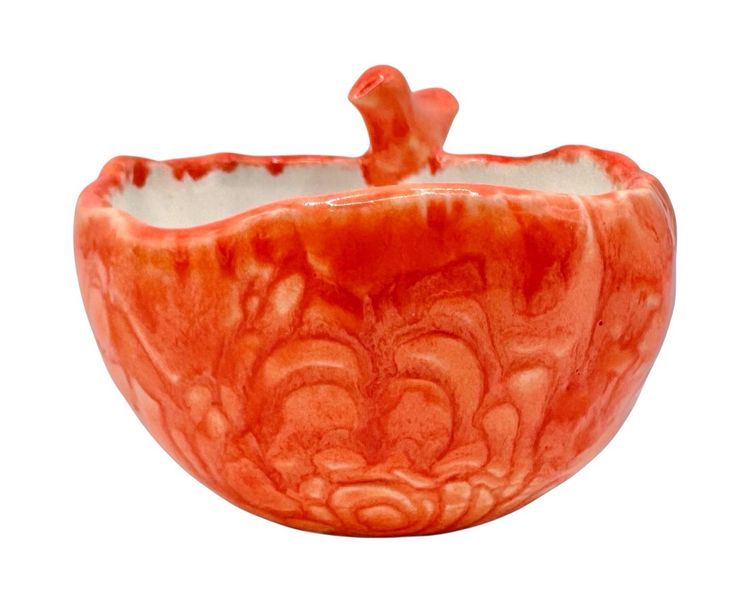 Studio Art Pottery Trinket Dish Salt Cellar Pinch Orange Bird Round Lace 2.5”