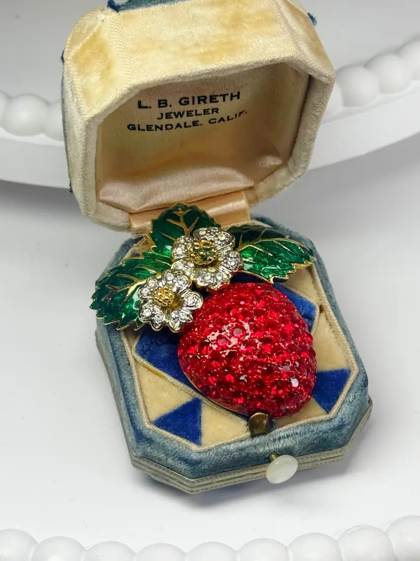 Strawberry Rhinestone Brooch