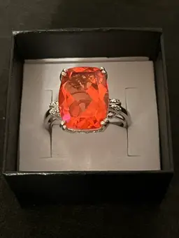 Large Quartz Diamond Sterling Silver Ring Size 9