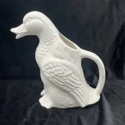 Vintage White Ceramic Figural Duck Bird Country Farmhouse Water Pitcher Vase