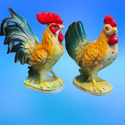 Norcrest Rooster & Chicken Salt & Pepper Shakers ( Chip As Shown On Chicken)