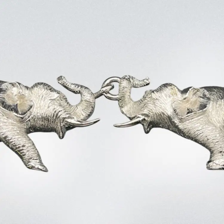 Alexis Kirk 2 Elephants Belt Buckle Large Size 9” Long, Silver Tone Signed