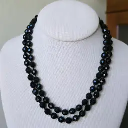Vintage Black Glass Double Strand Beaded Necklace
