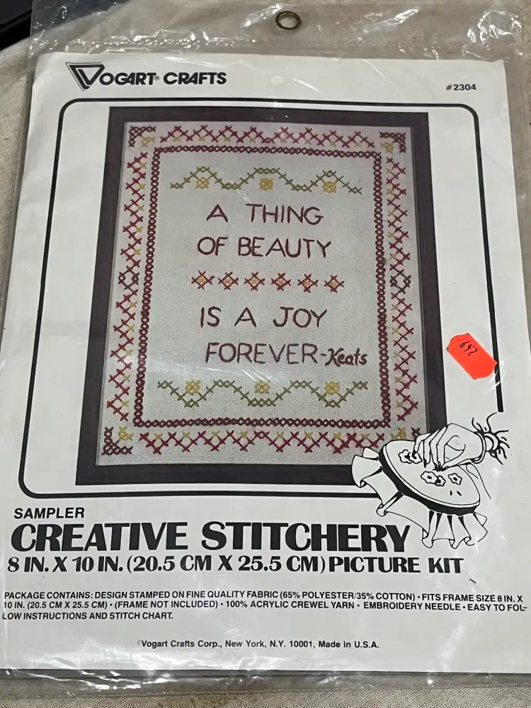 Crewel Embroidery Stitching Kit Keats Quote Sampler New Old Stock