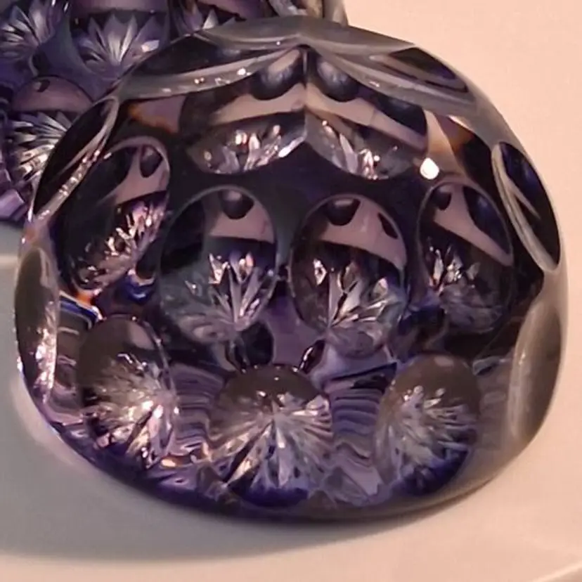 2nd Vintage 1970’s Purple Star Crystal Paperweight By Webb Corbett, England, Signed
