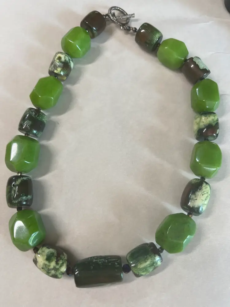 Jadeite And Coral Necklace 17”
