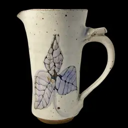 Pottery Pitcher/Vase Cream Lavender Leaves Signed 7.5” T x 4” W