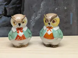 Vintage Owl Salt Pepper Shakers Distinguished In Suits Germany Anthropomorphic  3" Kitsch 40s 50s
