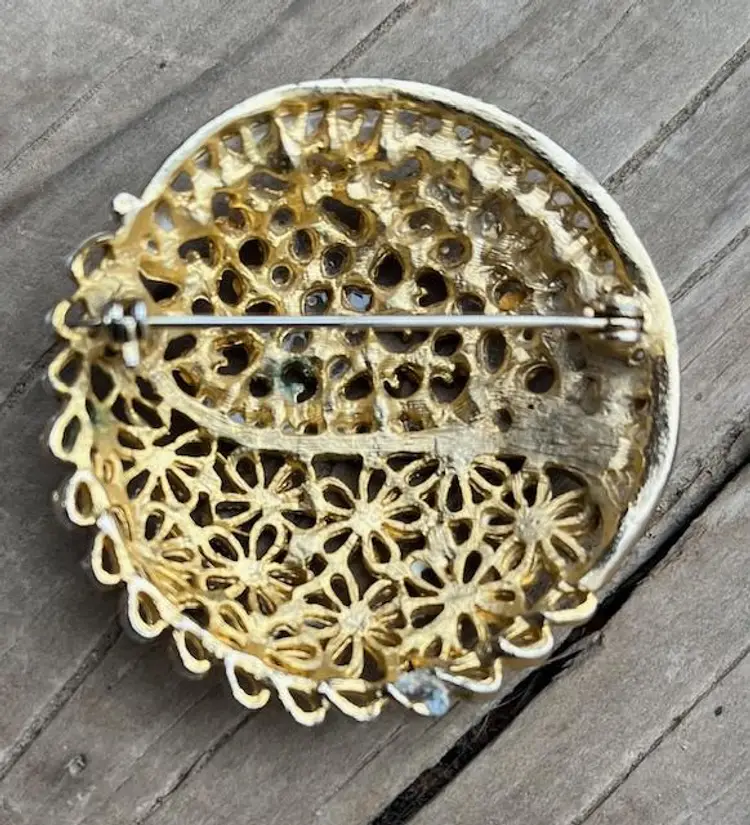 Vintage Pink and Blue Crystal Floral Brooch Pin