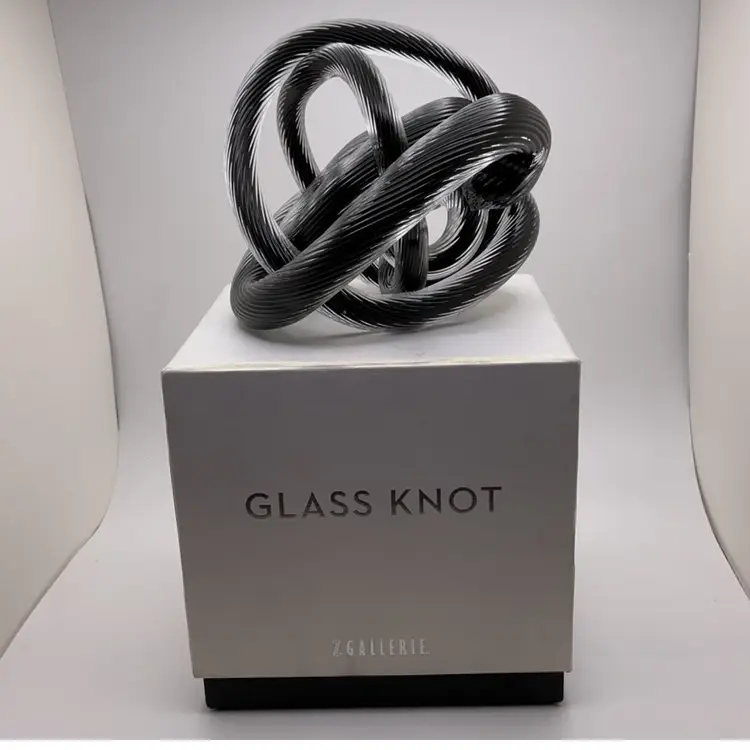 POW1 Blown Glass BLACK / CLEAR Case Textured Infinity Rope Knot from Z Gallerie 4”