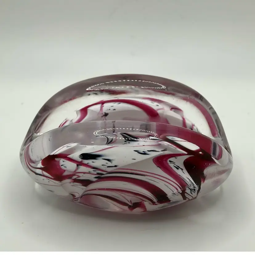 Signed Pink/Black/White Swirl Business Card Photo Holder Paperweight