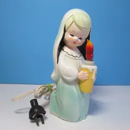 vintage girl kneeling with candle lamp Christmas decor needs to be rewired praying nun