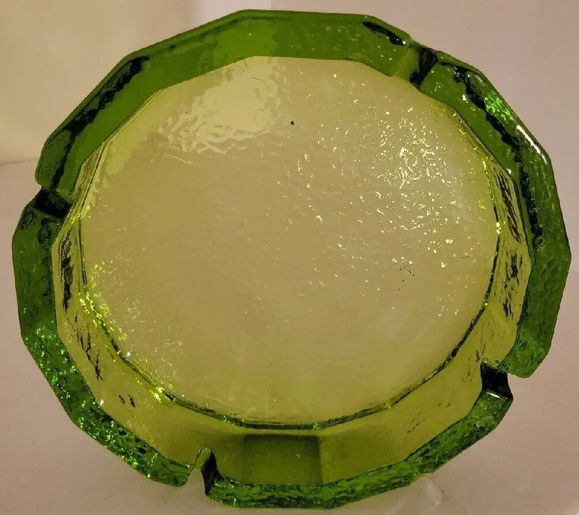 Vintage Heavy Bright Green Ashtray Pebble Glass MCM Retro Blenko Ashtray 8” J