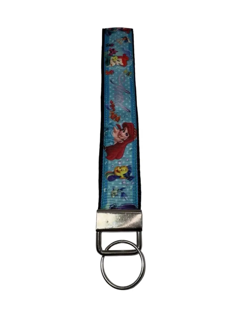 Lanyard Keychain  Key Holder Wristlet Little Mermaid Pattern NEW Handmade 8”