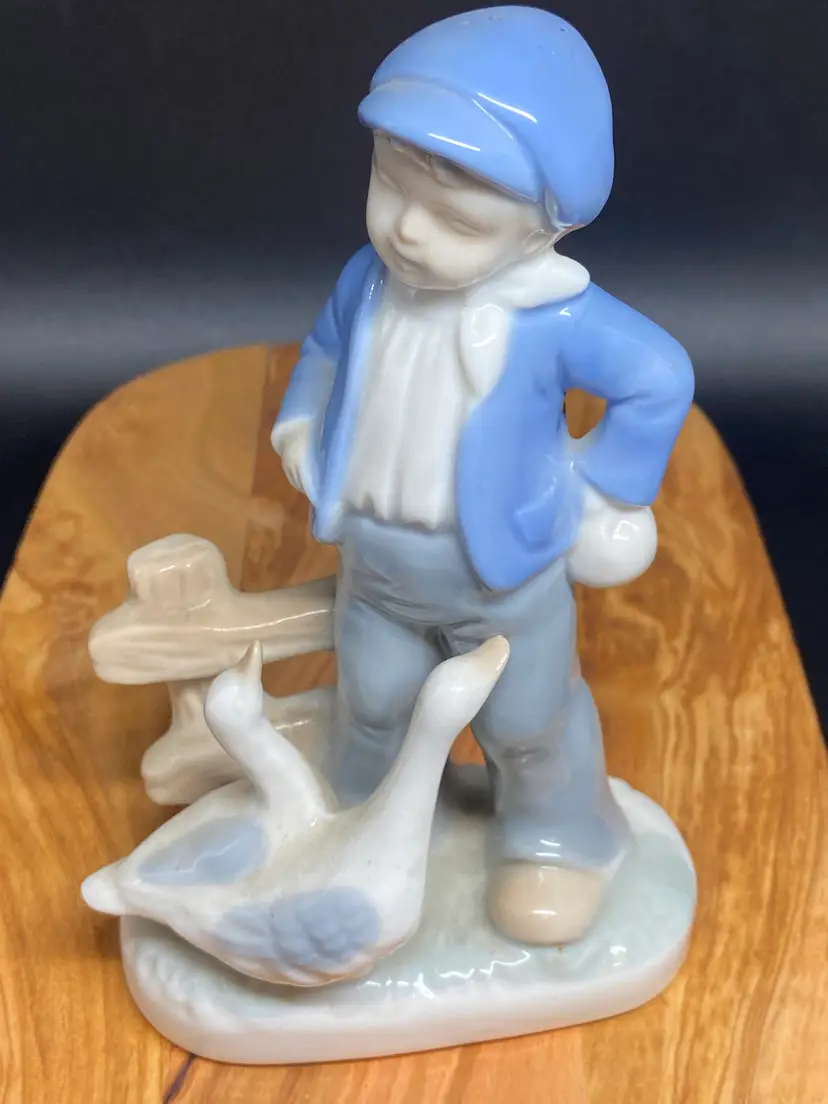 Vintage Porcelain Figurine of Boy & Two Geese