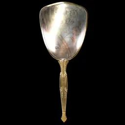 10K Gold Vintage 13” Handheld Vanity Mirror With Floral & Ribbon Design. Ornate Scrollwork On Handle.