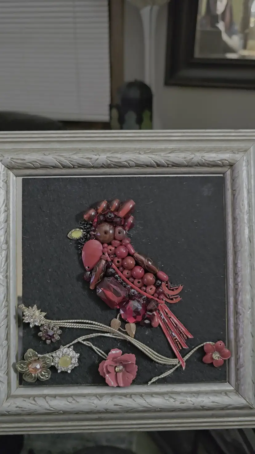 Handmade Cardinal Jewel Art – Framed One of a Kind Piece