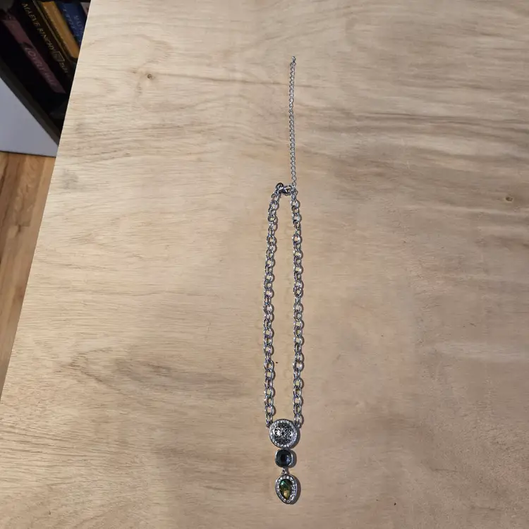 Vintage Cookie Lee necklace "abalone" and smoky glass adjustable