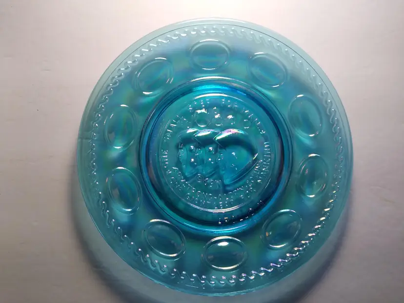 Vintage Carnival Glass blue Apollo 11 Space Astronaut Plate Wheaton Glass NASA