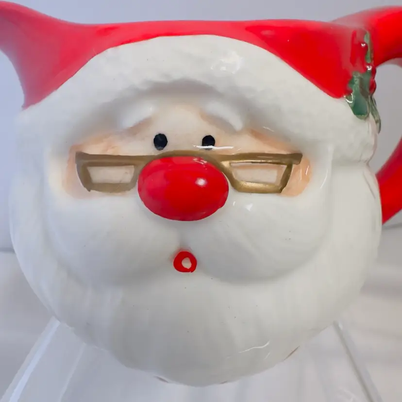 #1956 OCI Omnibus Ceramic Creamer Santa Milk Jug Pitcher Candy Cane Red And White Cup